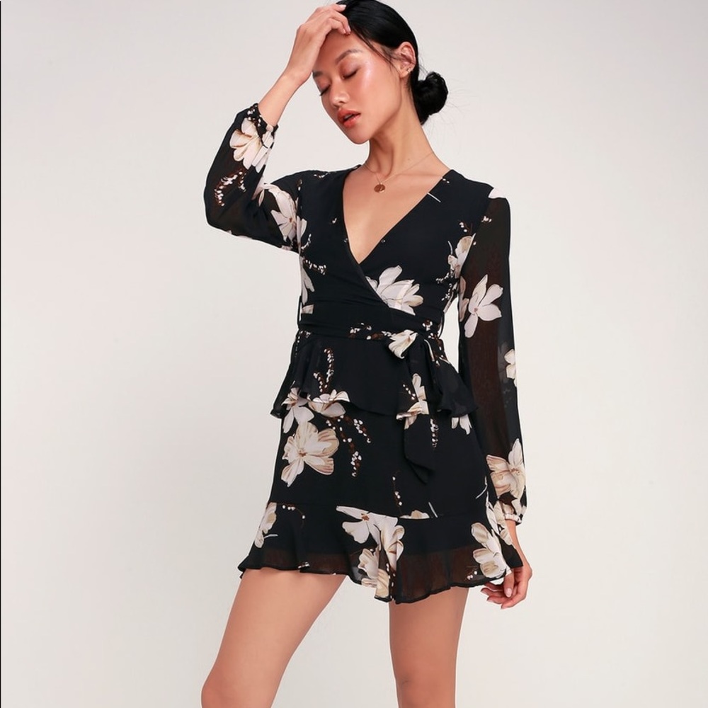 Jasmine and Yours Black Floral Print Sleeve Dress